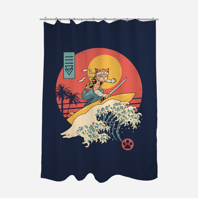 Catana Cat Surf Sunset Wave-None-Polyester-Shower Curtain-vp021