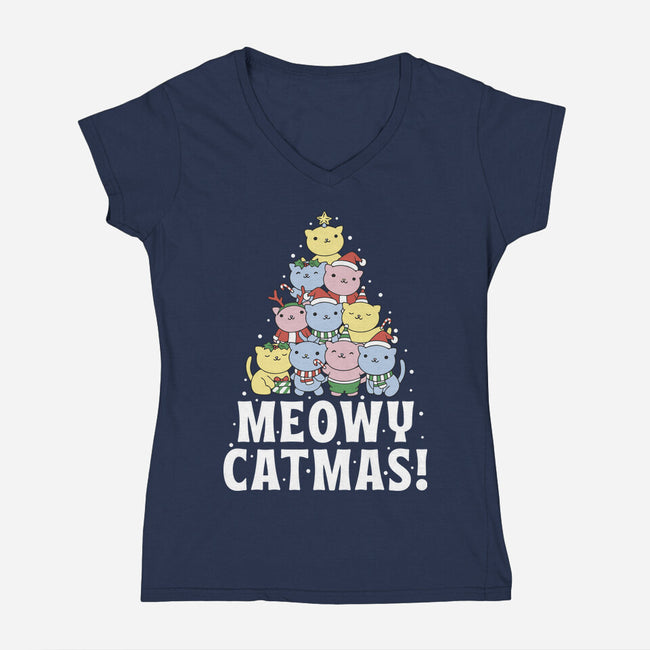 Meowy Catmas-Womens-V-Neck-Tee-brunopires