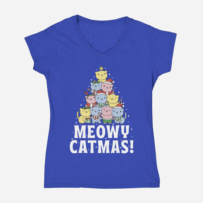 Meowy Catmas-Womens-V-Neck-Tee-brunopires