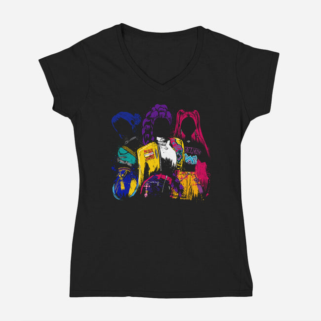 Hunters Behind The Shadows-Womens-V-Neck-Tee-DrMonekers