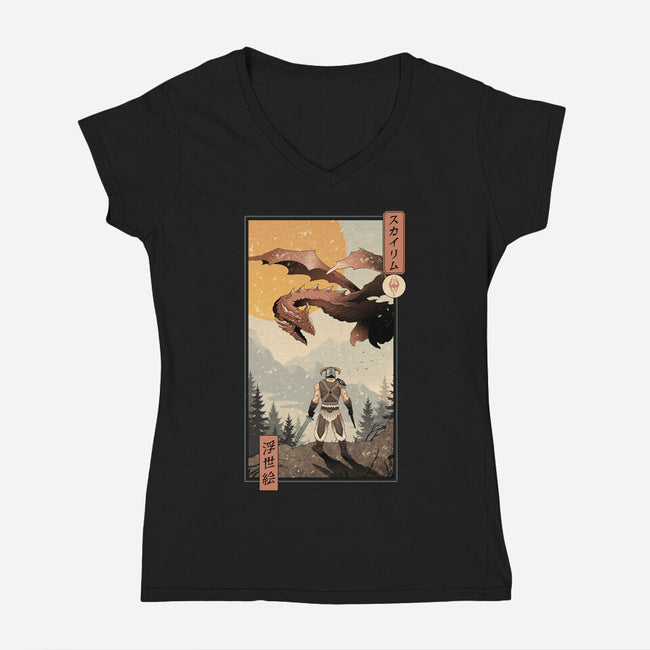 Skyrim Ukiyo-e-Womens-V-Neck-Tee-vp021
