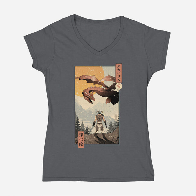 Skyrim Ukiyo-e-Womens-V-Neck-Tee-vp021