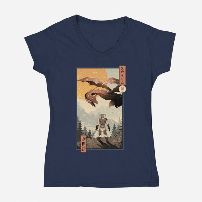 Skyrim Ukiyo-e-Womens-V-Neck-Tee-vp021