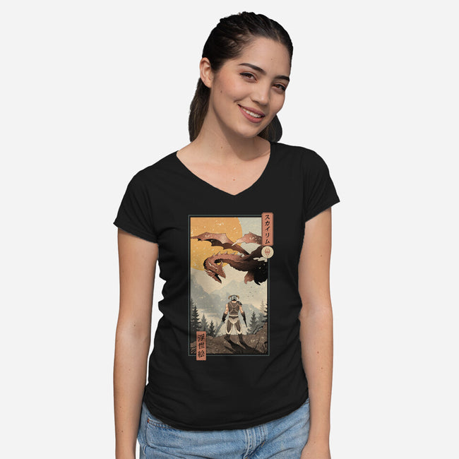 Skyrim Ukiyo-e-Womens-V-Neck-Tee-vp021