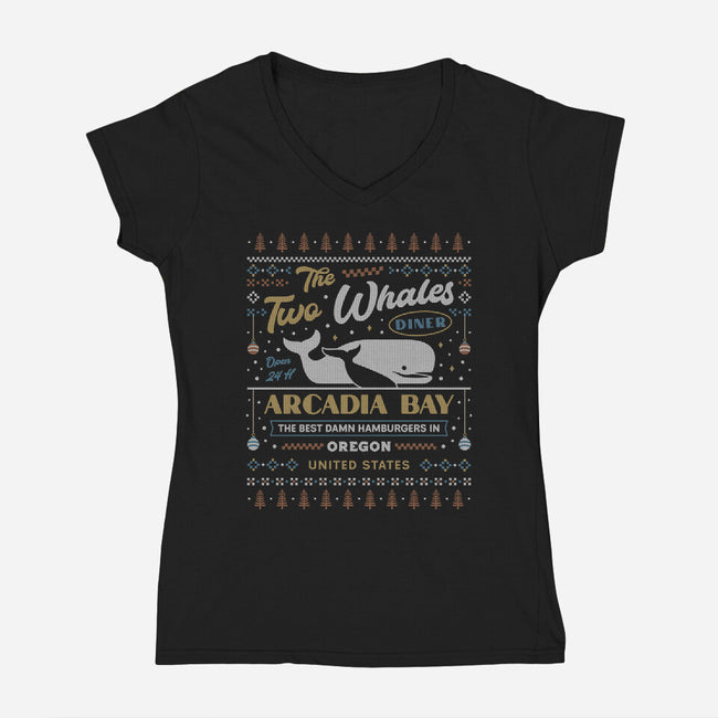 Two Whales Diner-Womens-V-Neck-Tee-LAGELANTEE