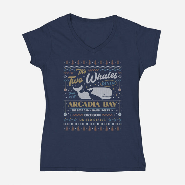 Two Whales Diner-Womens-V-Neck-Tee-LAGELANTEE