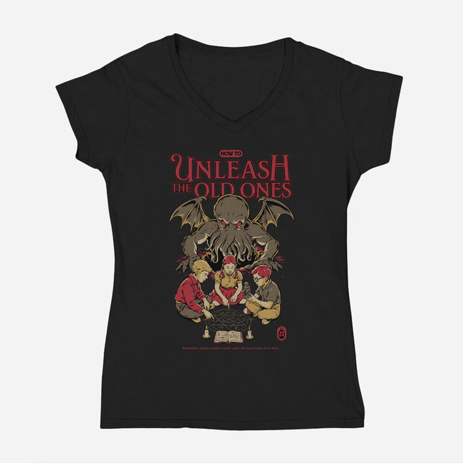 How To Unleash The Old Ones-Womens-V-Neck-Tee-Hafaell