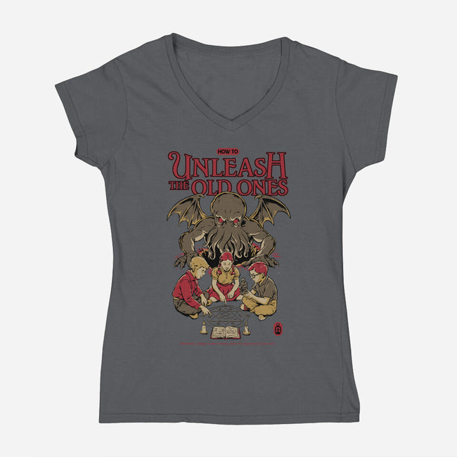 How To Unleash The Old Ones-Womens-V-Neck-Tee-Hafaell