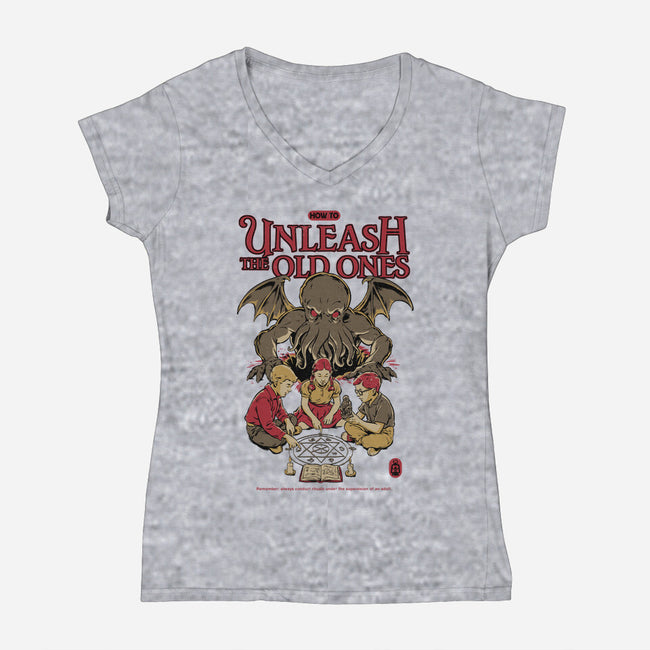 How To Unleash The Old Ones-Womens-V-Neck-Tee-Hafaell