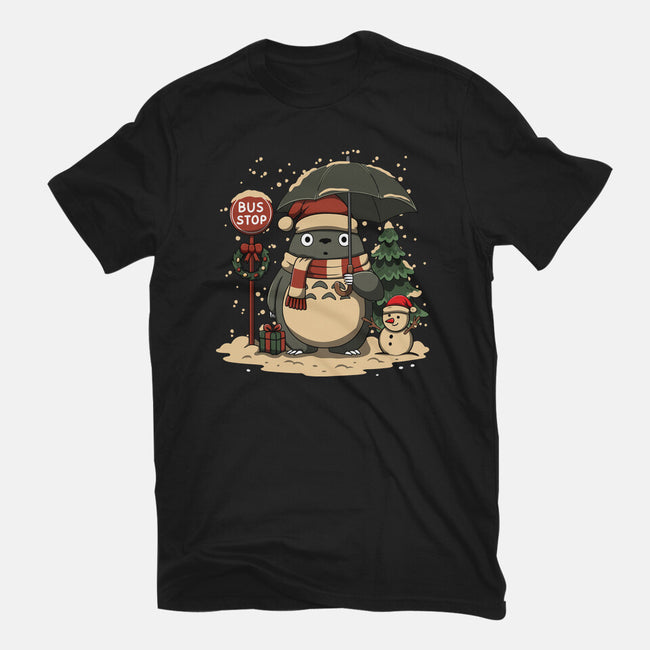 Totoro Winter Bus Stop-Womens-Fitted-Tee-JamesQJO
