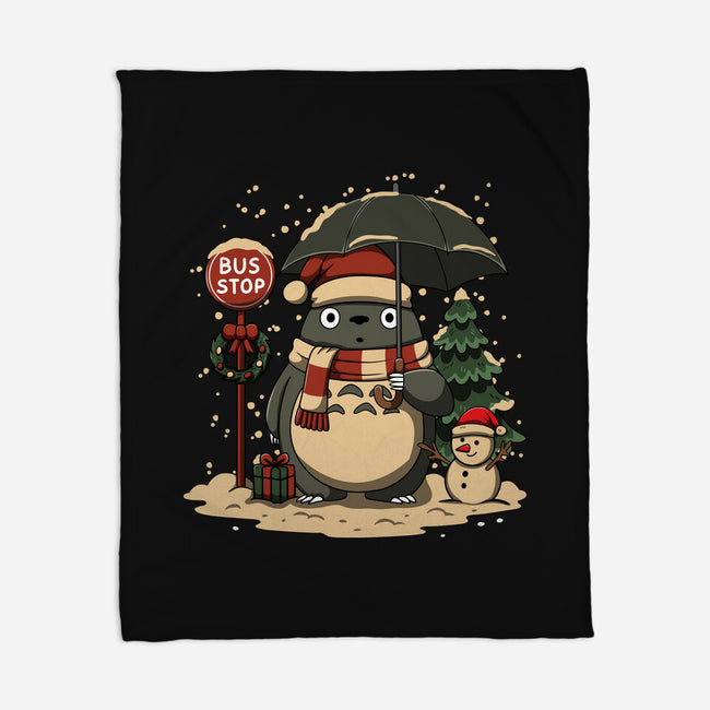 Totoro Winter Bus Stop-None-Fleece-Blanket-JamesQJO
