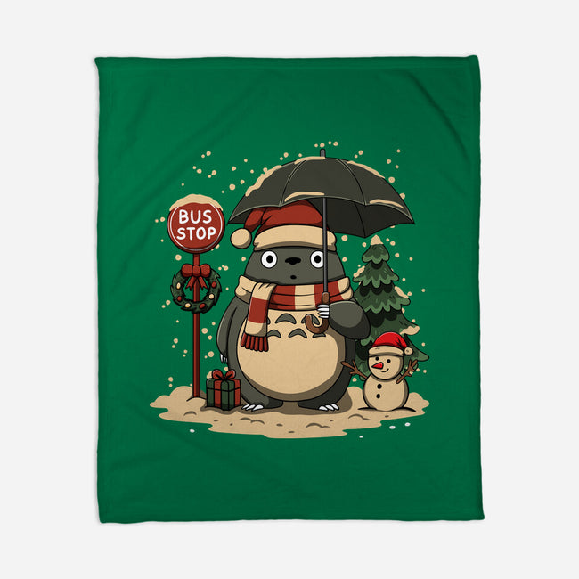 Totoro Winter Bus Stop-None-Fleece-Blanket-JamesQJO