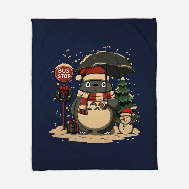 Totoro Winter Bus Stop-None-Fleece-Blanket-JamesQJO