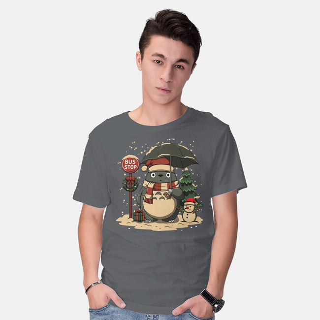 Totoro Winter Bus Stop-Mens-Basic-Tee-JamesQJO