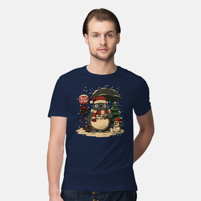Totoro Winter Bus Stop-Mens-Premium-Tee-JamesQJO