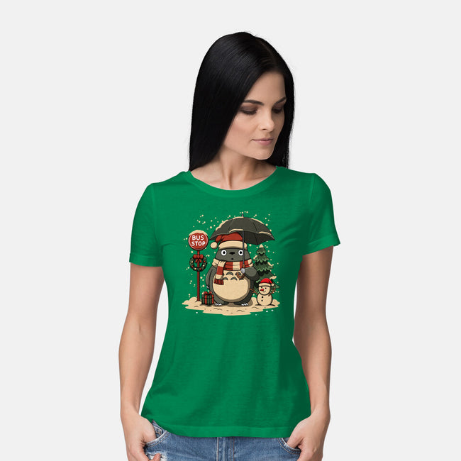 Totoro Winter Bus Stop-Womens-Basic-Tee-JamesQJO