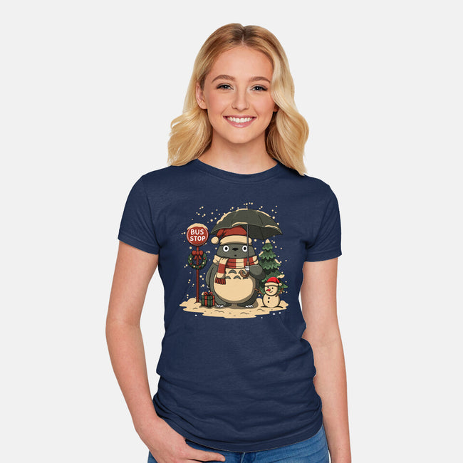 Totoro Winter Bus Stop-Womens-Fitted-Tee-JamesQJO