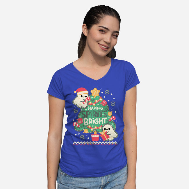 Making Cute Spirits Bright-Womens-V-Neck-Tee-NemiMakeit