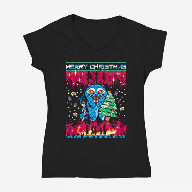 KPop Christmas-Womens-V-Neck-Tee-rocketman_art