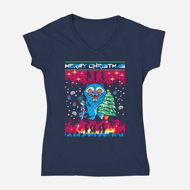 KPop Christmas-Womens-V-Neck-Tee-rocketman_art