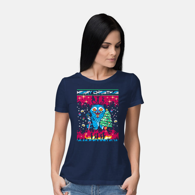KPop Christmas-Womens-Basic-Tee-rocketman_art