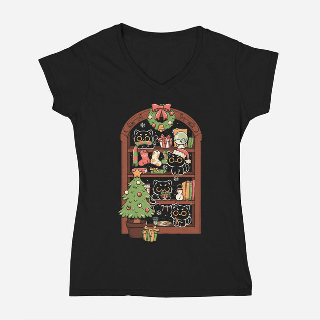 Holiday Cats-Womens-V-Neck-Tee-koalastudio