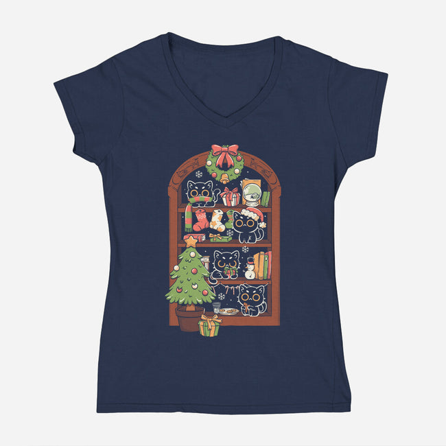 Holiday Cats-Womens-V-Neck-Tee-koalastudio