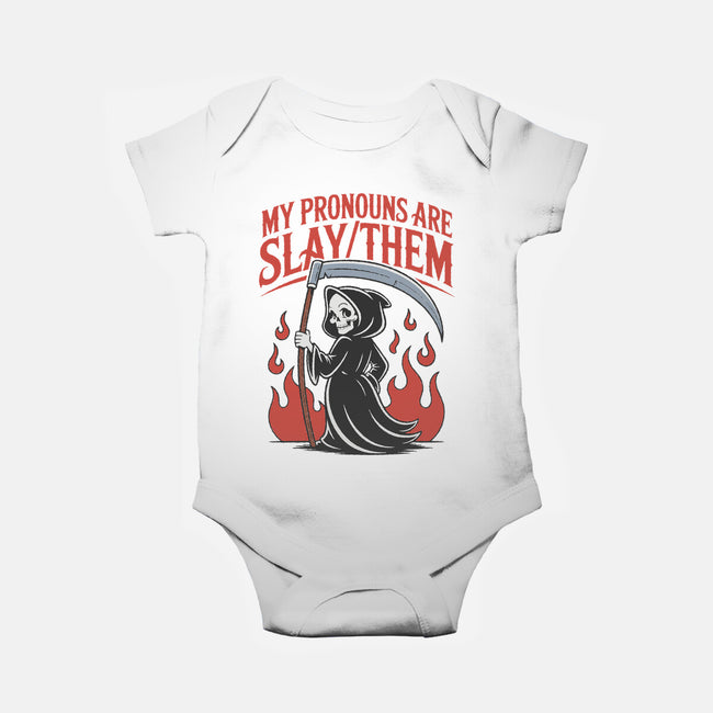 My Pronouns Are Slay Them-Baby-Basic-Onesie-RoboMega