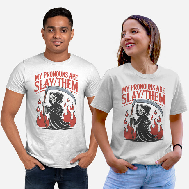 My Pronouns Are Slay Them-Unisex-Basic-Tee-RoboMega