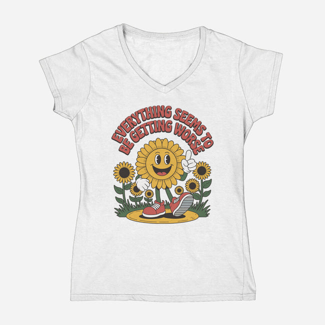 Everything Seems To Be Getting Worse-Womens-V-Neck-Tee-RoboMega