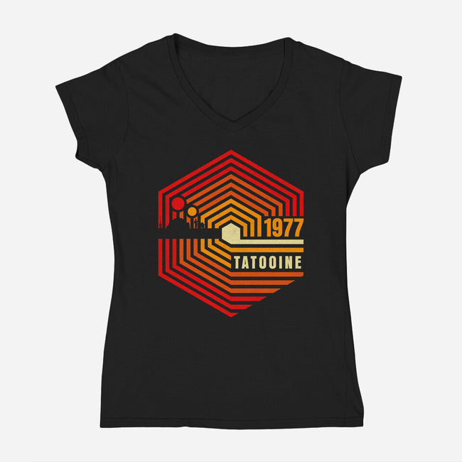 Retro Tatooine-Womens-V-Neck-Tee-rocketman_art