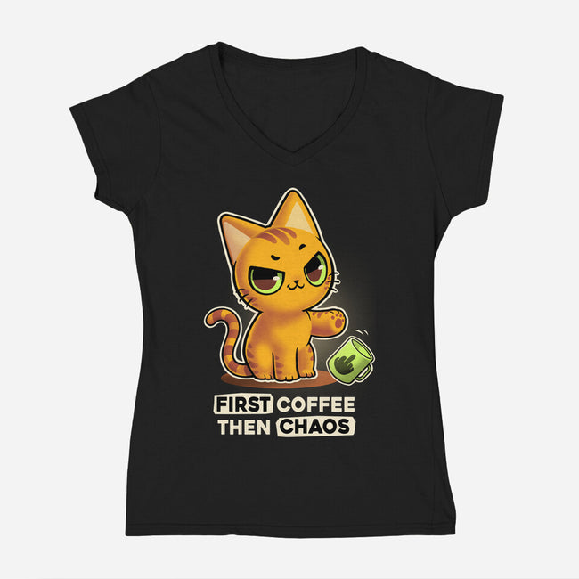 Coffee And Chaos-Womens-V-Neck-Tee-BlancaVidal