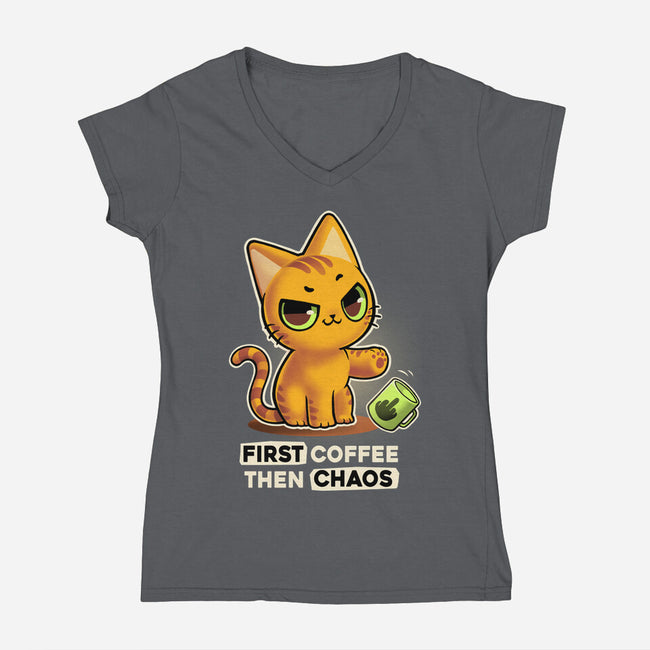 Coffee And Chaos-Womens-V-Neck-Tee-BlancaVidal