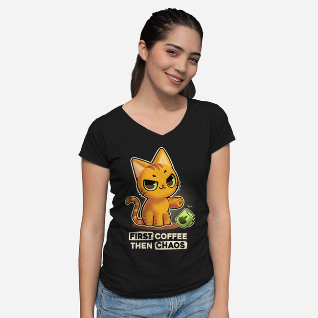 Coffee And Chaos-Womens-V-Neck-Tee-BlancaVidal