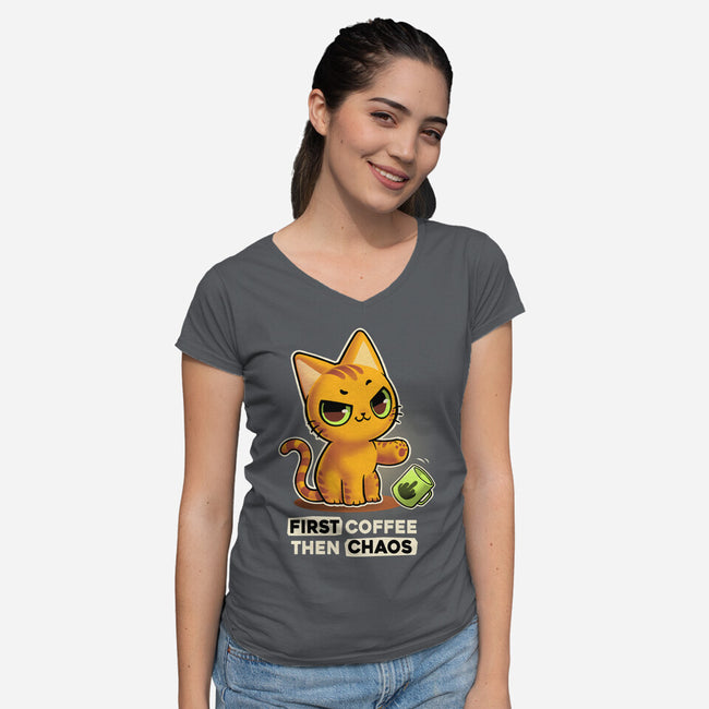 Coffee And Chaos-Womens-V-Neck-Tee-BlancaVidal