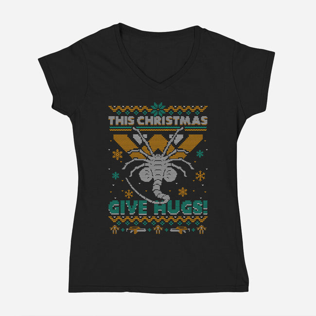 Ugly Christmas Hugs-Womens-V-Neck-Tee-Getsousa!