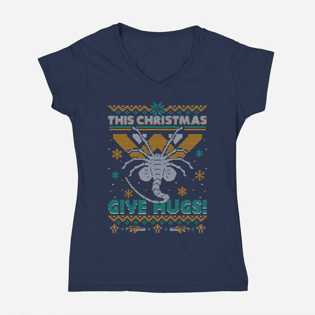 Ugly Christmas Hugs-Womens-V-Neck-Tee-Getsousa!