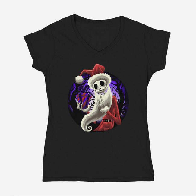 Skeleton Santa-Womens-V-Neck-Tee-rmatix