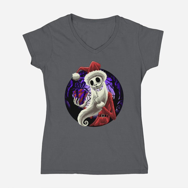Skeleton Santa-Womens-V-Neck-Tee-rmatix