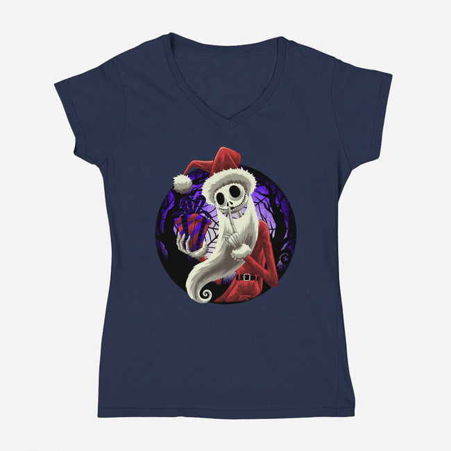 Skeleton Santa-Womens-V-Neck-Tee-rmatix
