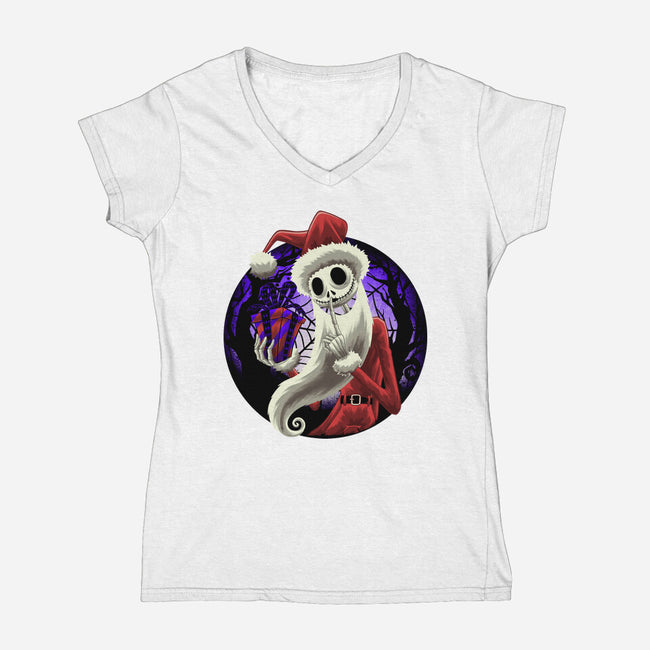 Skeleton Santa-Womens-V-Neck-Tee-rmatix