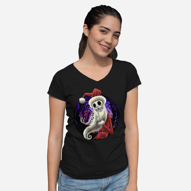 Skeleton Santa-Womens-V-Neck-Tee-rmatix