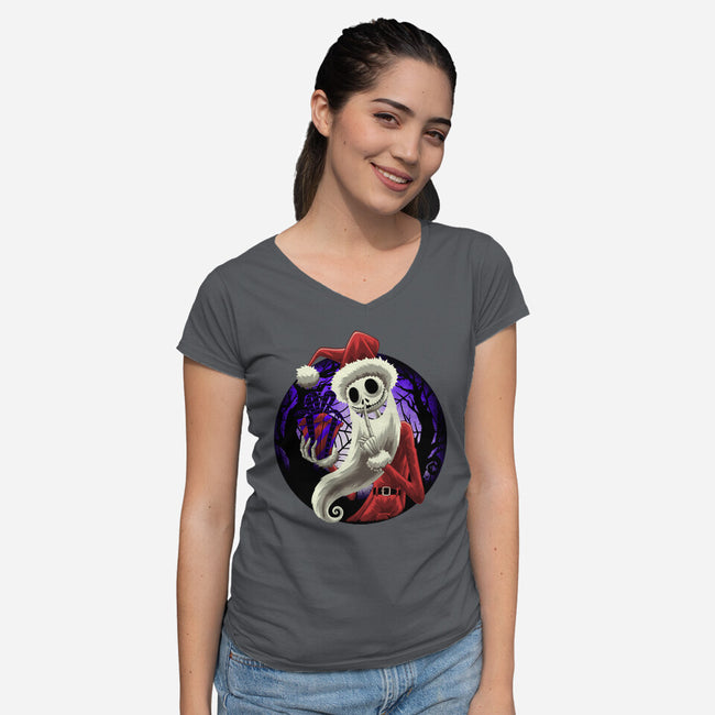 Skeleton Santa-Womens-V-Neck-Tee-rmatix