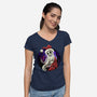 Skeleton Santa-Womens-V-Neck-Tee-rmatix