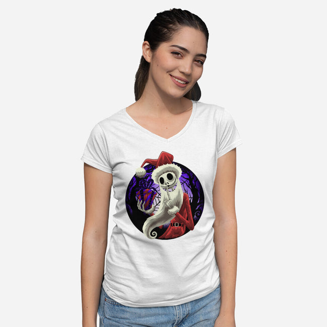 Skeleton Santa-Womens-V-Neck-Tee-rmatix