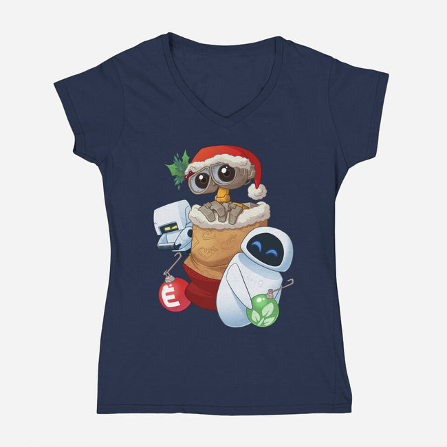 Stocking Stuffer Robot Friends-Womens-V-Neck-Tee-DoOomcat