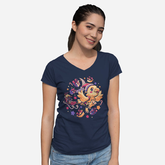 Christmas Express-Womens-V-Neck-Tee-eduely