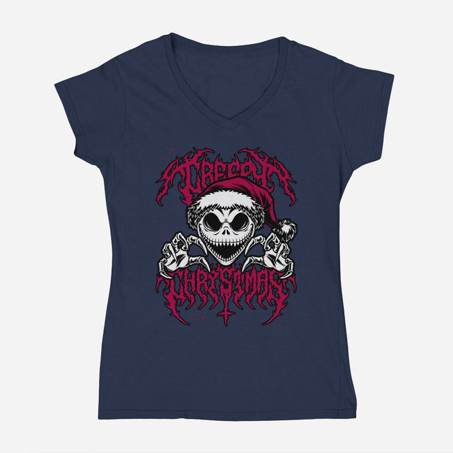 Creepy Christmas Skeleton Spooky-Womens-V-Neck-Tee-Studio Mootant