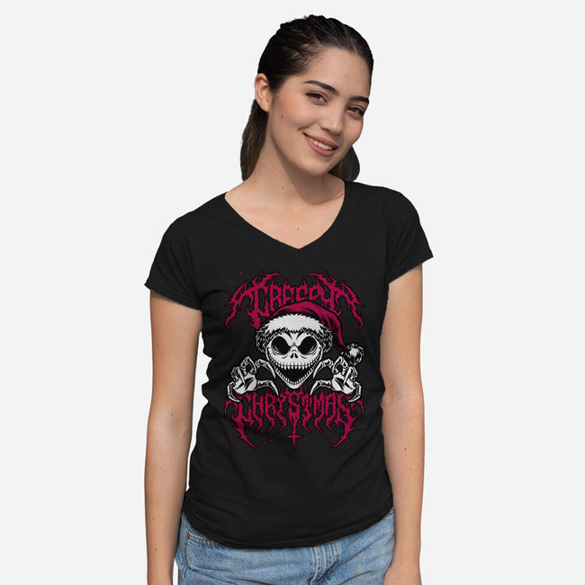 Creepy Christmas Skeleton Spooky-Womens-V-Neck-Tee-Studio Mootant
