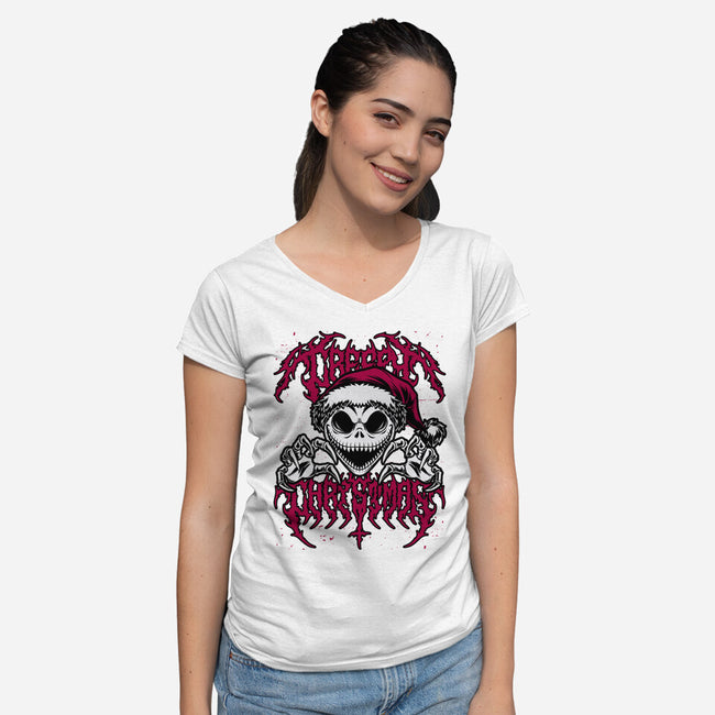 Creepy Christmas Skeleton Spooky-Womens-V-Neck-Tee-Studio Mootant